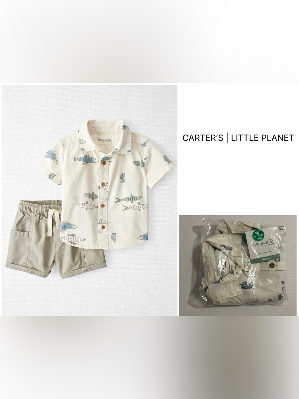 CARTER’S LITTLE PLANET - NB - NWT - INFANT BOYS 2PC FISH / FISHING OUTFIT